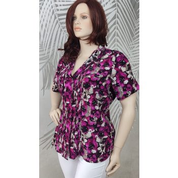 Vibráló és elegáns bíbor-lila virágmintás blúz 