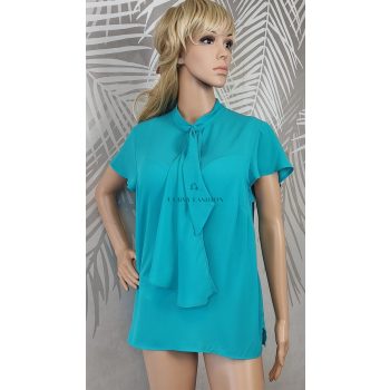 Friss, elegáns kötős türkiz blúz 