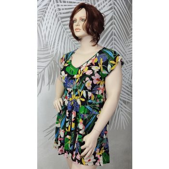 Trópusi hangulatú színes, mintás moletti tunika 