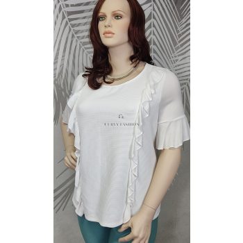 Elegáns, nőies fehér fodros molett felső