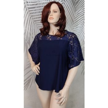 Elegáns csipkés sötétkék molett felső  