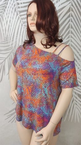 Színes aszimmetrikus vállú plus size felső
