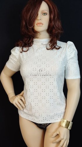 Stílusos lyukacsos mintás fehér plus size felső 