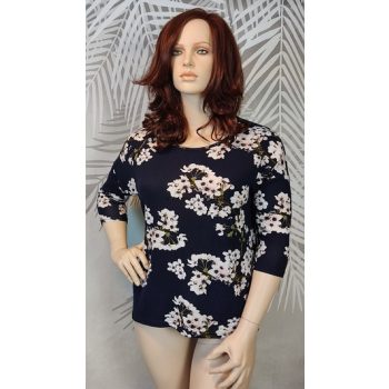   Vero Moda sötétkék virágmintás vékony kötött pulóver 