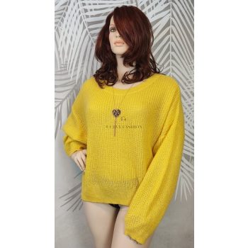 Élénksárga kötött nagyméretű pulóver 