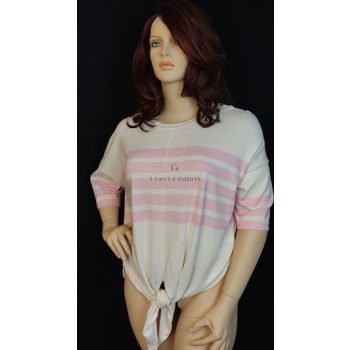 M&S csinos pasztell rózsaszín csíkos moletti pulóver 