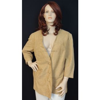 Kényelmes bézs színű velúros plus size kabát 