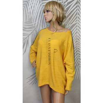 Kényelmes, laza sárga flitteres pulcsi 