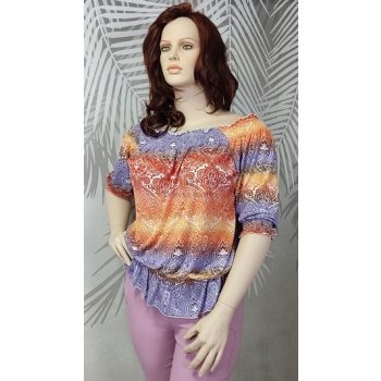 Narancs-lila mintás plus size felső 