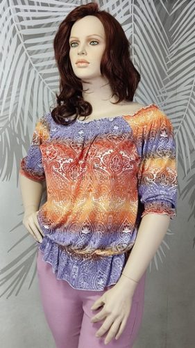 Narancs-lila mintás plus size felső 