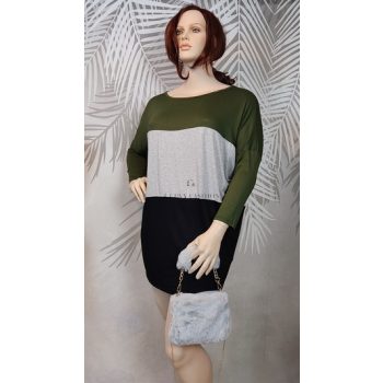 Csinos színblokkos denevér ujjú molett tunika 