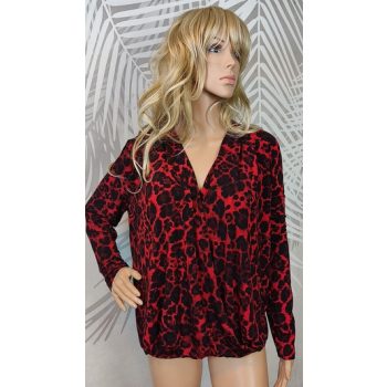 Trendi piros-fekete állatmintás felső 