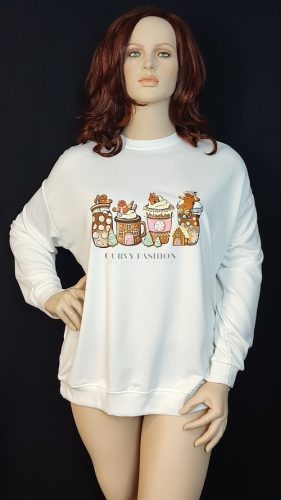 Csini fehér karácsonyi nagyméretű pulóver 