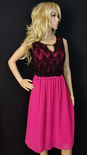 Grazia csinos csipkés pink-fekete koktélruha 