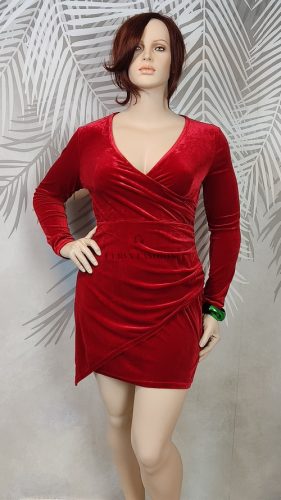 Alkalmi plus size vörös bársony ruha 