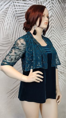BM smaragdzöld bársony bolerós plus size felső 