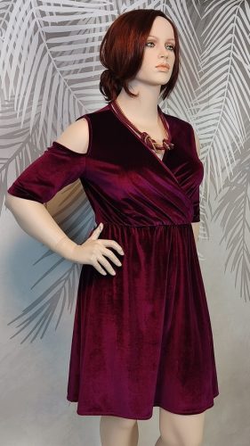 Pink Clove bordó bársony alkalmi molett ruha 