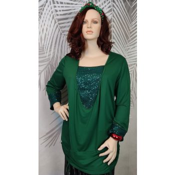 Alkalmi smaragdzöld flitteres plus size tunika 