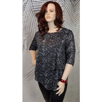 Leopárdmintás szürke-fekete csillogós molett felső 