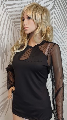 Titokzatos fekete hálós ujjú felső 