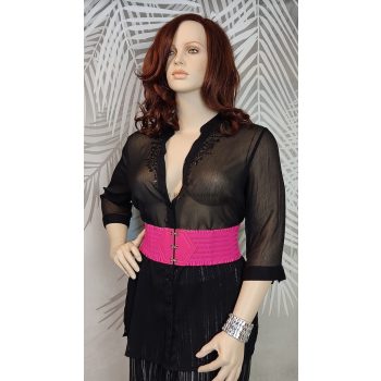 Molett áttetsző fekete gyöngyös blúz 