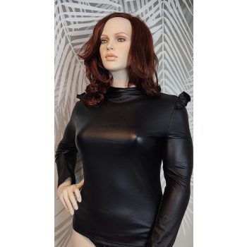 Csábító bőrhatású fekete molett felső 