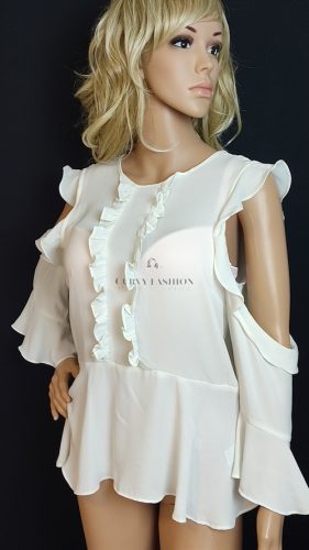 Miss Selfridge fehér fodros nyitott vállú blúz 