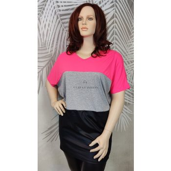 Csini Extrem Chic pink-szürke-fekete molett tunika