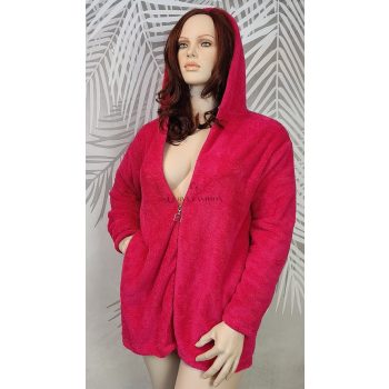 Meleg bolyhos pink kapucnis molett kardigán 