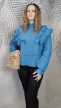 Égkék fodros kötött plus size pulóver 
