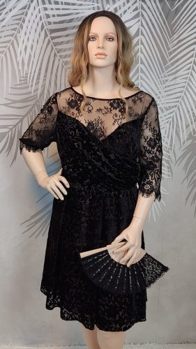 Lovedrobe elegáns fekete csipkés nagyméretű ruha 