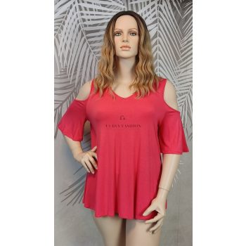 Dinnye színű vállvillantós Papaya molett tunika 