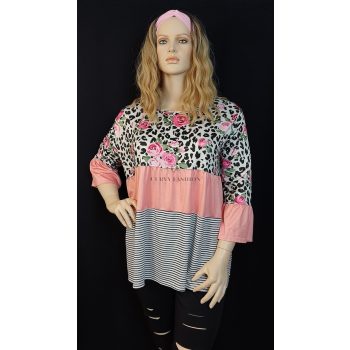   Rózsaszín-fekete-fehér állatmintás tunika molett hölgyeknek 