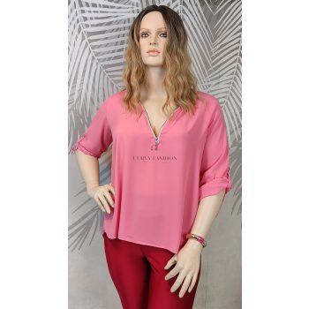 Pink cipzáras női plus size blúz  