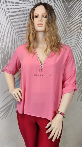 Pink cipzáras női plus size blúz  