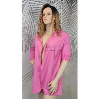 Zsebes, hosszított fazonú pink kardigán molett méretben 