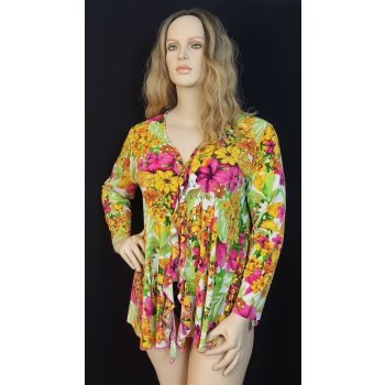 Virágmintás színes-fodros plus size kardigán 