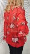 Piros virágmintás aranyszálas plus size blúz 