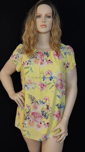 Plus size virágos citromsárga tunika 