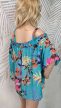 Türkiz virágos vállnélküli felső 