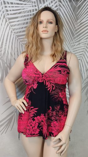 Pink-fekete nagy méretű tankini szett 