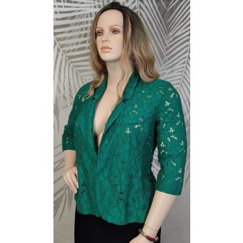 Smaragdzöld csipke blézer 46-os méret – Curvy Fashion különleges darab