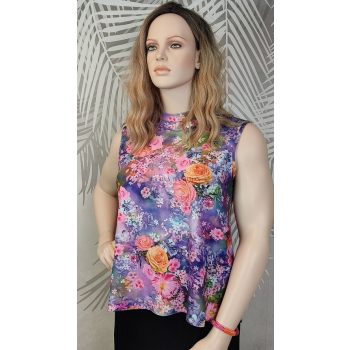 Lila virágmintás ujjatlan felső 46 – Curvy Fashion