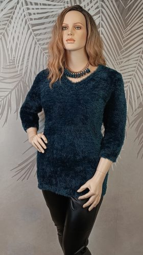 Bolyhos tapintású női pulóver F&F 46 – hosszított fazon, elegáns zöld árnyalat