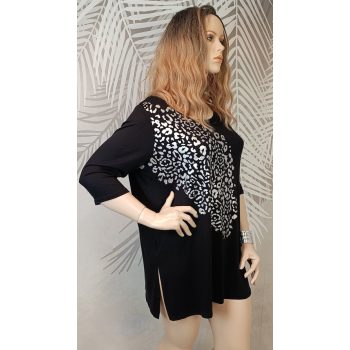  Fekete ezüst leopárdmintás felső 48/50 – Curvy Fashion