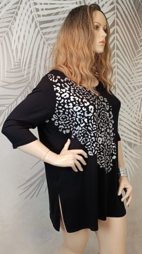  Fekete ezüst leopárdmintás felső 48/50 – Curvy Fashion