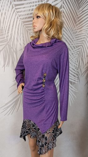 Lila aszimmetrikus ruha csipkeszegéllyel 44/46 – Curvy Fashion