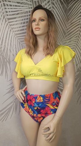 Sárga virágmintás magas derekú bikini – Curvy Fashion 46/48-es méret 