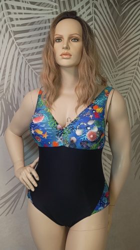 Sötétkék tengeri mintás egyrészes fürdőruha – Curvy Fashion 48/50-es méret 