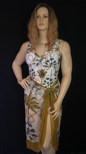 Fehér pálmamintás egyrészes fürdőruha strandkendővel – Curvy Fashion 46/48-as méret 